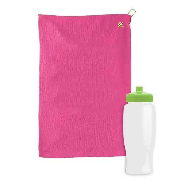 27 oz. Poly-pure transparent bottle with microfiber golf towel. Towel is... from ASI 40480 Koozie Group