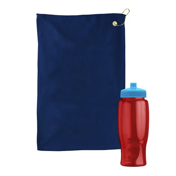 27 oz. Poly-pure transparent bottle with microfiber golf towel. Towel is... from ASI 40480 Koozie Group