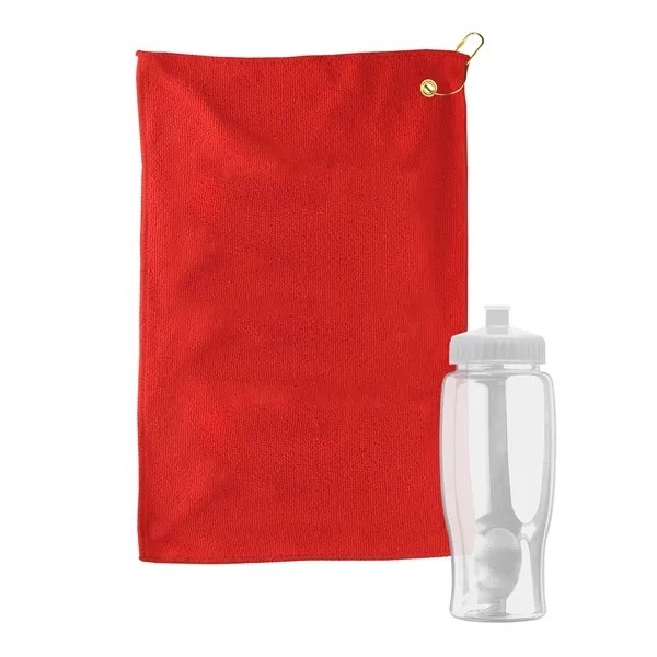 27 oz. Poly-pure transparent bottle with microfiber golf towel. Towel is... from ASI 40480 Koozie Group