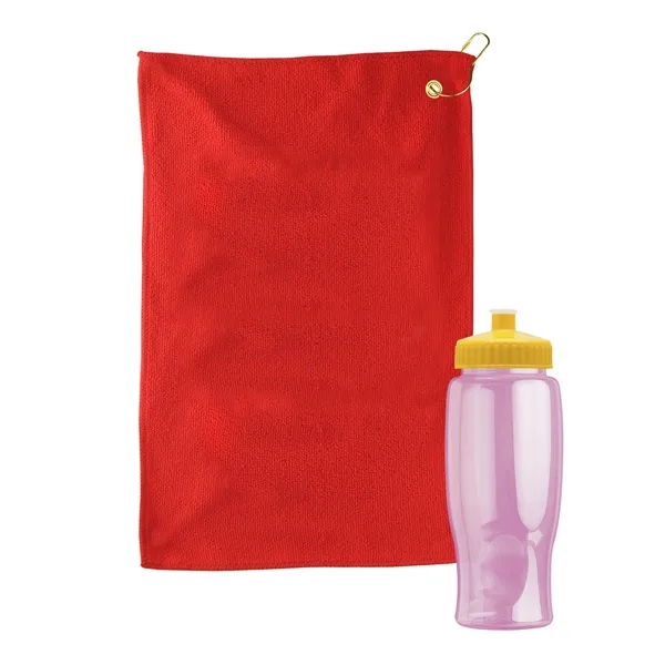 27 oz. Poly-pure transparent bottle with microfiber golf towel. Towel is... from ASI 40480 Koozie Group