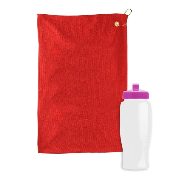 27 oz. Poly-pure transparent bottle with microfiber golf towel. Towel is... from ASI 40480 Koozie Group