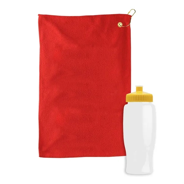 27 oz. Poly-pure transparent bottle with microfiber golf towel. Towel is... from ASI 40480 Koozie Group