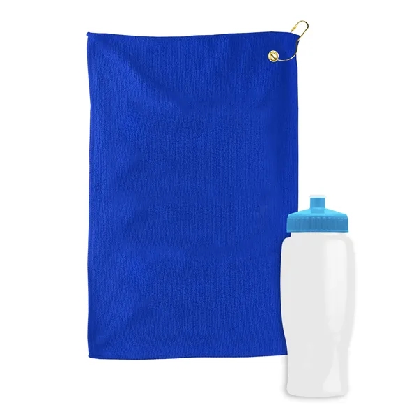 27 oz. Poly-pure transparent bottle with microfiber golf towel. Towel is... from ASI 40480 Koozie Group