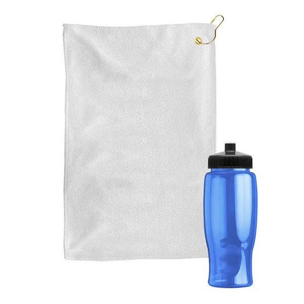 27 oz. Poly-pure transparent bottle with microfiber golf towel. Towel is... from ASI 40480 Koozie Group