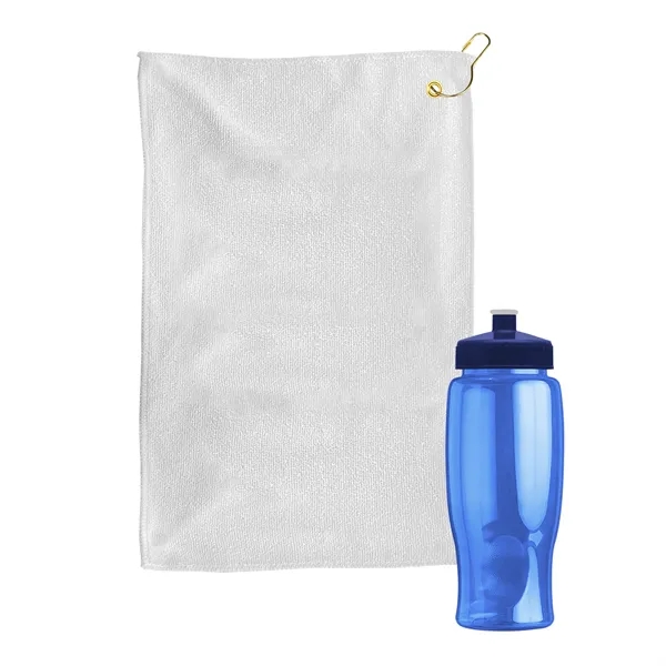 27 oz. Poly-pure transparent bottle with microfiber golf towel. Towel is... from ASI 40480 Koozie Group