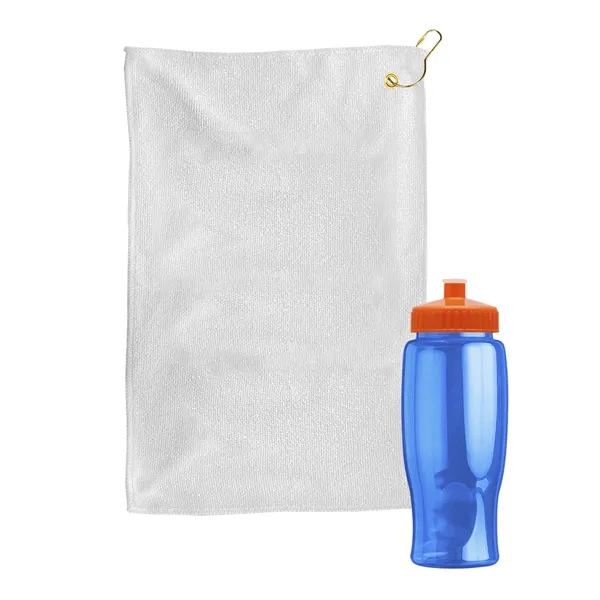 27 oz. Poly-pure transparent bottle with microfiber golf towel. Towel is... from ASI 40480 Koozie Group
