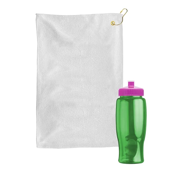 27 oz. Poly-pure transparent bottle with microfiber golf towel. Towel is... from ASI 40480 Koozie Group
