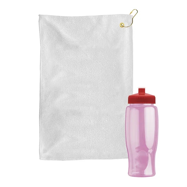 27 oz. Poly-pure transparent bottle with microfiber golf towel. Towel is... from ASI 40480 Koozie Group