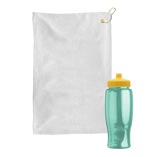 27 oz. Poly-pure transparent bottle with microfiber golf towel. Towel is... from ASI 40480 Koozie Group