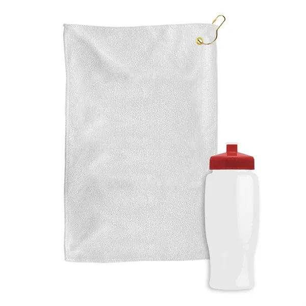 27 oz. Poly-pure transparent bottle with microfiber golf towel. Towel is... from ASI 40480 Koozie Group