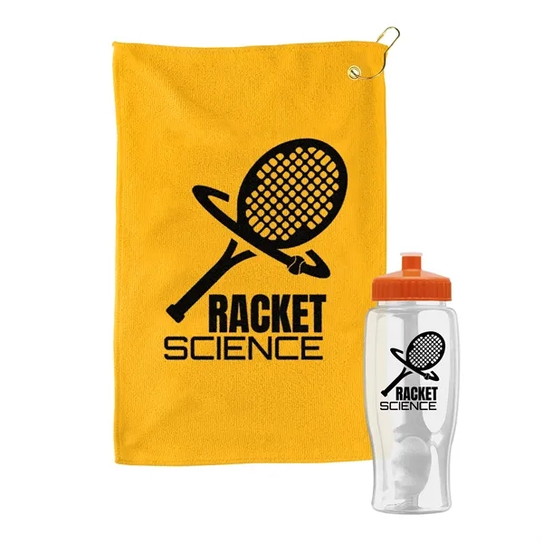 27 oz. Poly-pure transparent bottle with microfiber golf towel. Towel is... from ASI 40480 Koozie Group