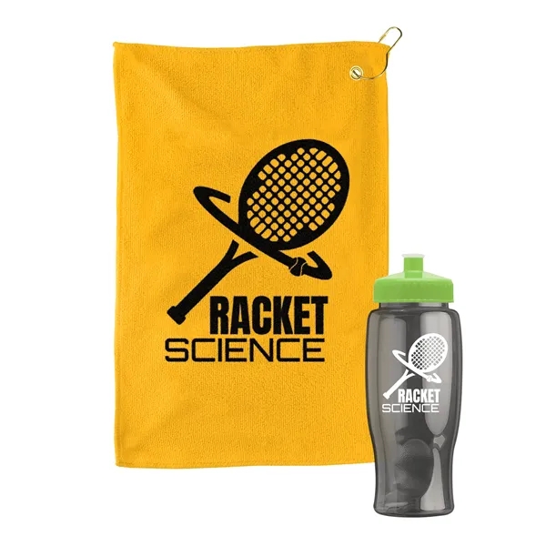 27 oz. Poly-pure transparent bottle with microfiber golf towel. Towel is... from ASI 40480 Koozie Group