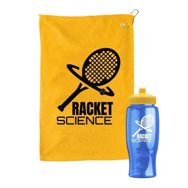 27 oz. Poly-pure transparent bottle with microfiber golf towel. Towel is... from ASI 40480 Koozie Group