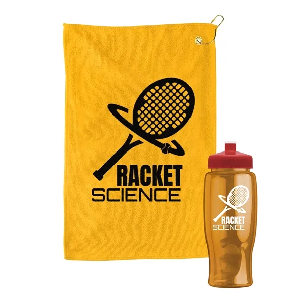 27 oz. Poly-pure transparent bottle with microfiber golf towel. Towel is... from ASI 40480 Koozie Group