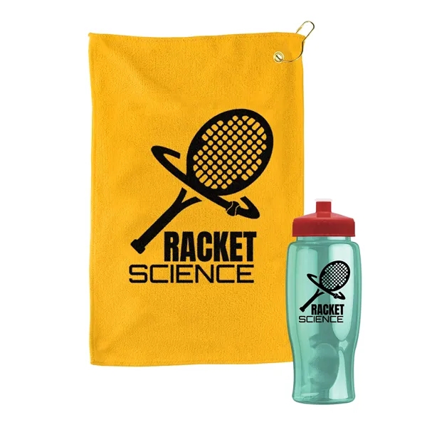 27 oz. Poly-pure transparent bottle with microfiber golf towel. Towel is... from ASI 40480 Koozie Group