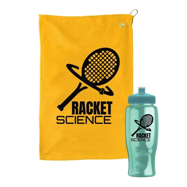 27 oz. Poly-pure transparent bottle with microfiber golf towel. Towel is... from ASI 40480 Koozie Group