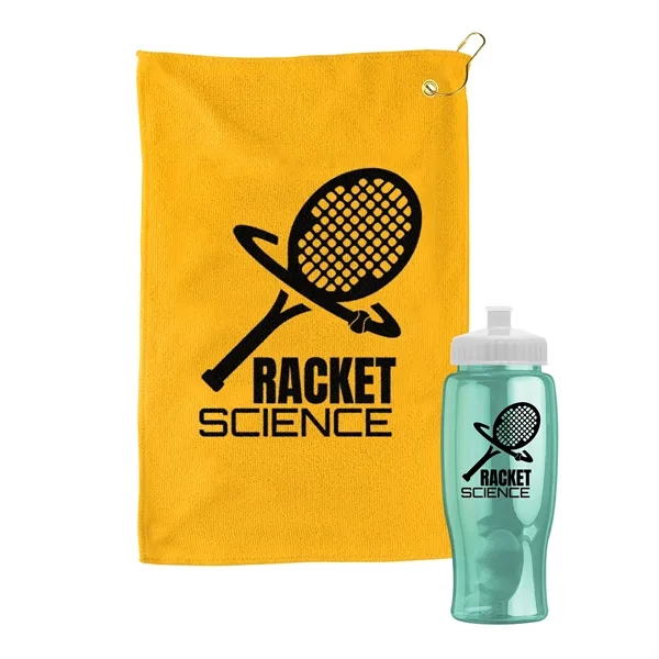 27 oz. Poly-pure transparent bottle with microfiber golf towel. Towel is... from ASI 40480 Koozie Group