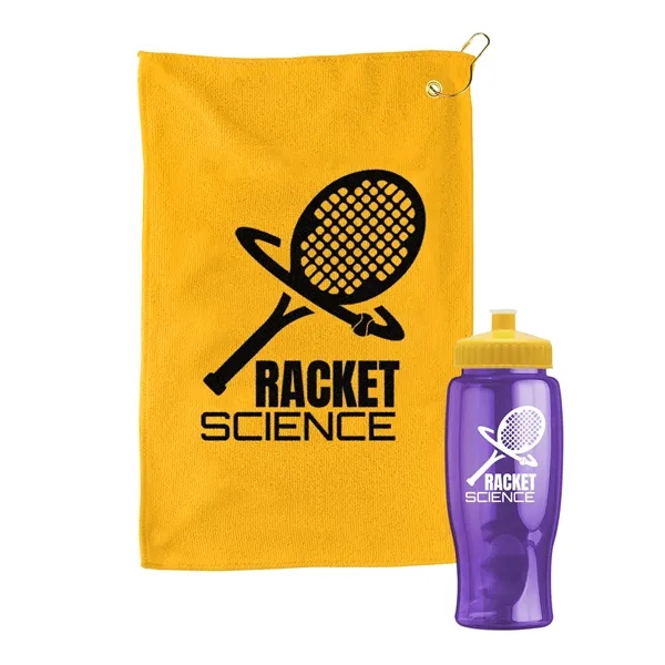 27 oz. Poly-pure transparent bottle with microfiber golf towel. Towel is... from ASI 40480 Koozie Group