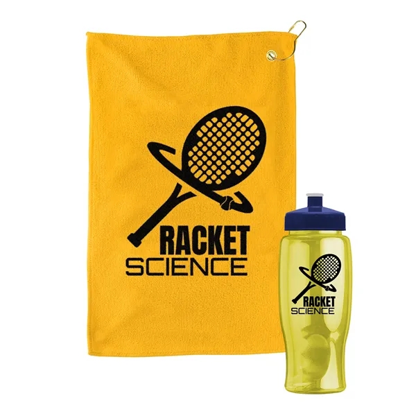 27 oz. Poly-pure transparent bottle with microfiber golf towel. Towel is... from ASI 40480 Koozie Group