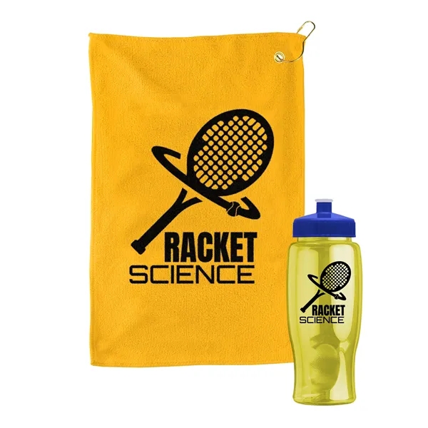 27 oz. Poly-pure transparent bottle with microfiber golf towel. Towel is... from ASI 40480 Koozie Group