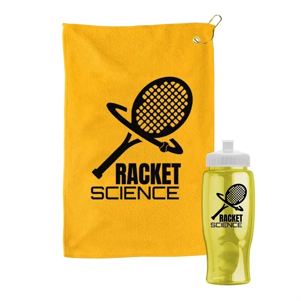 27 oz. Poly-pure transparent bottle with microfiber golf towel. Towel is... from ASI 40480 Koozie Group