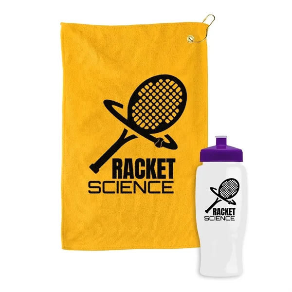 27 oz. Poly-pure transparent bottle with microfiber golf towel. Towel is... from ASI 40480 Koozie Group