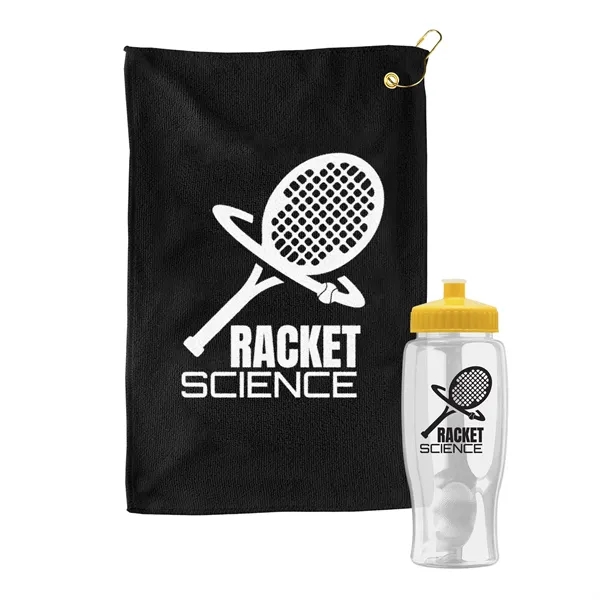 27 oz. Poly-pure transparent bottle with microfiber golf towel. Towel is... from ASI 40480 Koozie Group