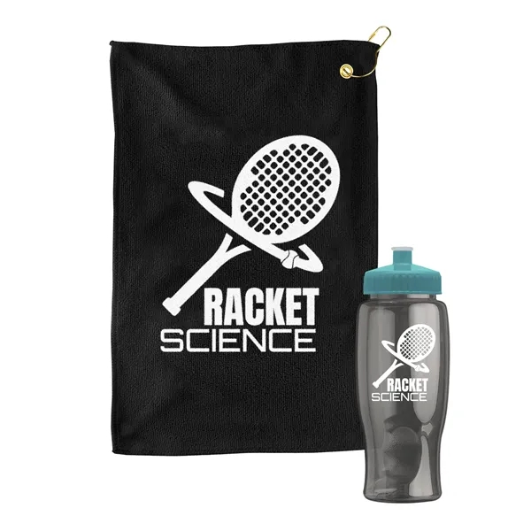 27 oz. Poly-pure transparent bottle with microfiber golf towel. Towel is... from ASI 40480 Koozie Group