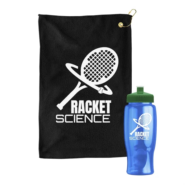 27 oz. Poly-pure transparent bottle with microfiber golf towel. Towel is... from ASI 40480 Koozie Group