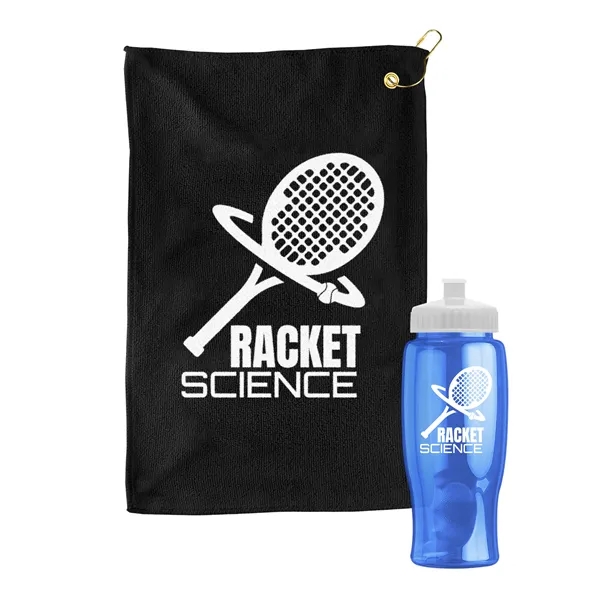 27 oz. Poly-pure transparent bottle with microfiber golf towel. Towel is... from ASI 40480 Koozie Group