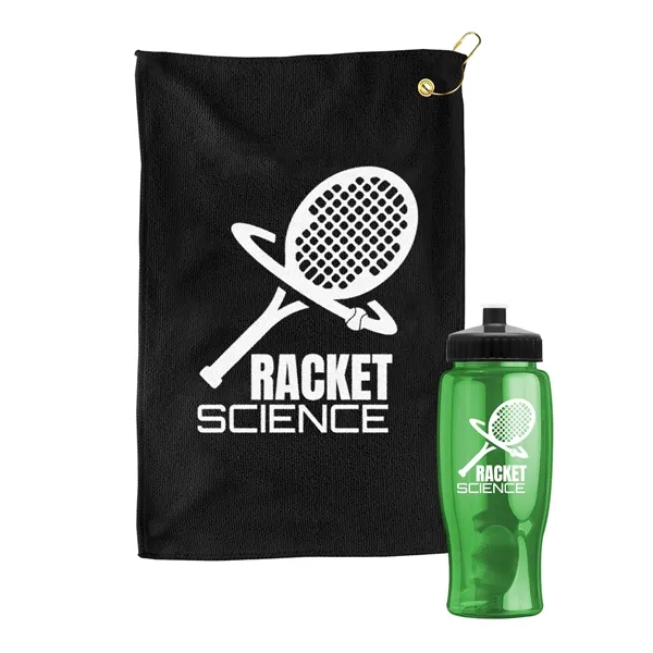 27 oz. Poly-pure transparent bottle with microfiber golf towel. Towel is... from ASI 40480 Koozie Group