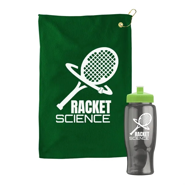 27 oz. Poly-pure transparent bottle with microfiber golf towel. Towel is... from ASI 40480 Koozie Group