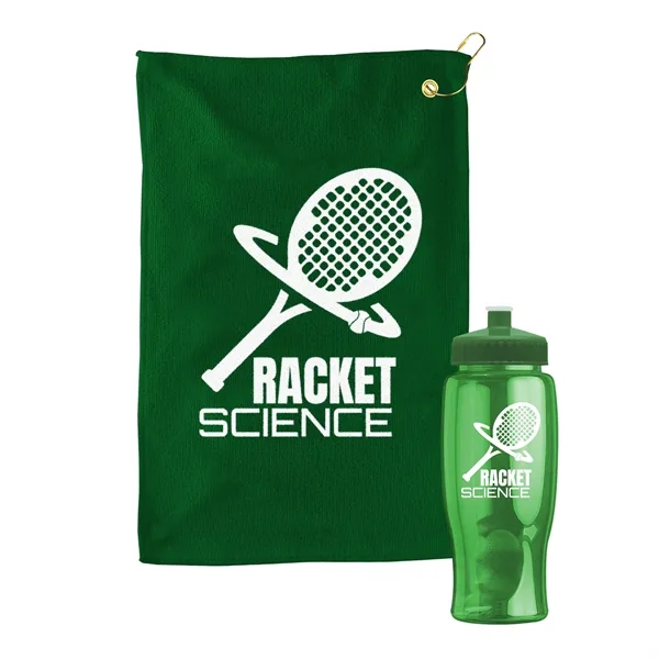 27 oz. Poly-pure transparent bottle with microfiber golf towel. Towel is... from ASI 40480 Koozie Group