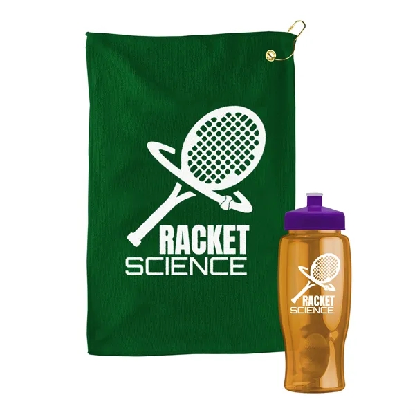 27 oz. Poly-pure transparent bottle with microfiber golf towel. Towel is... from ASI 40480 Koozie Group