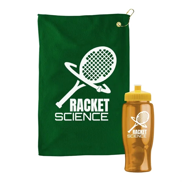 27 oz. Poly-pure transparent bottle with microfiber golf towel. Towel is... from ASI 40480 Koozie Group