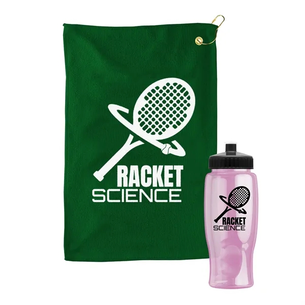 27 oz. Poly-pure transparent bottle with microfiber golf towel. Towel is... from ASI 40480 Koozie Group