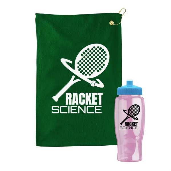 27 oz. Poly-pure transparent bottle with microfiber golf towel. Towel is... from ASI 40480 Koozie Group