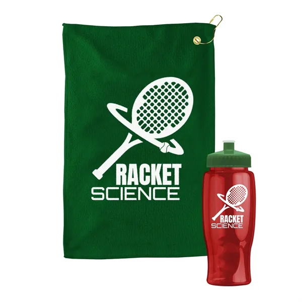 27 oz. Poly-pure transparent bottle with microfiber golf towel. Towel is... from ASI 40480 Koozie Group