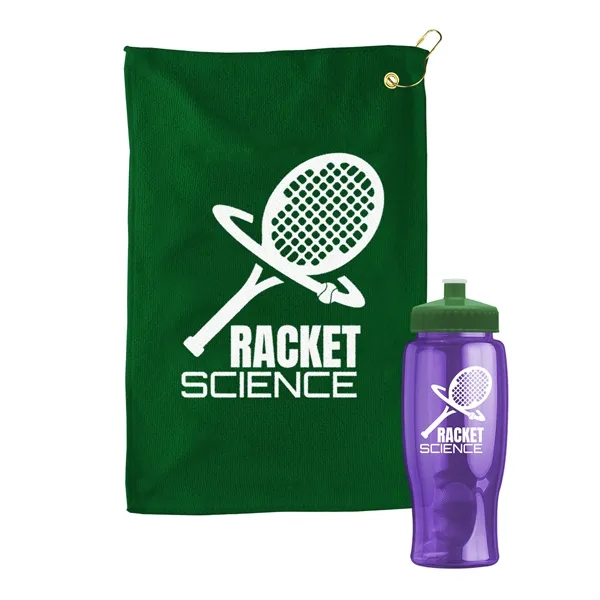27 oz. Poly-pure transparent bottle with microfiber golf towel. Towel is... from ASI 40480 Koozie Group