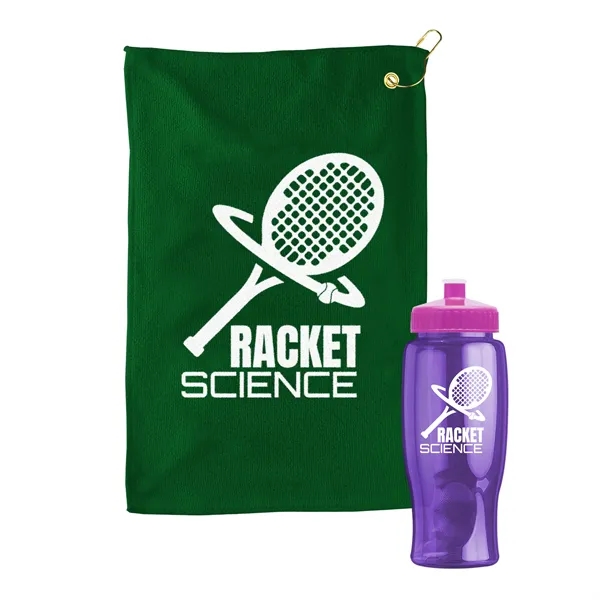27 oz. Poly-pure transparent bottle with microfiber golf towel. Towel is... from ASI 40480 Koozie Group