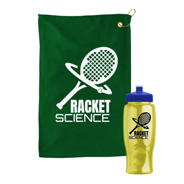 27 oz. Poly-pure transparent bottle with microfiber golf towel. Towel is... from ASI 40480 Koozie Group