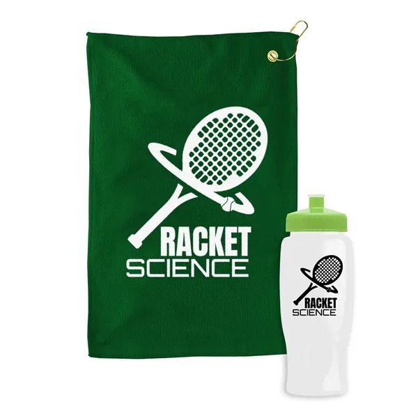 27 oz. Poly-pure transparent bottle with microfiber golf towel. Towel is... from ASI 40480 Koozie Group