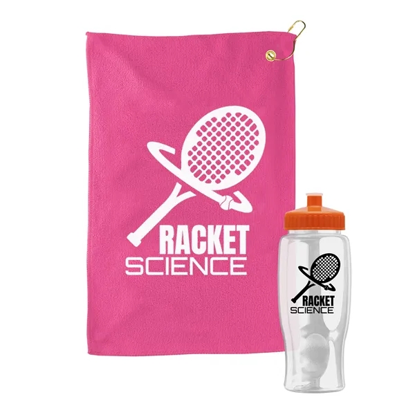 27 oz. Poly-pure transparent bottle with microfiber golf towel. Towel is... from ASI 40480 Koozie Group