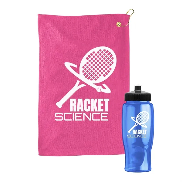 27 oz. Poly-pure transparent bottle with microfiber golf towel. Towel is... from ASI 40480 Koozie Group