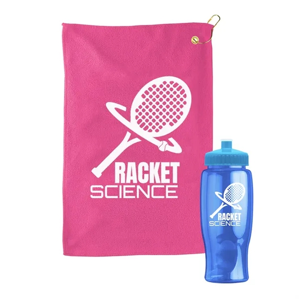 27 oz. Poly-pure transparent bottle with microfiber golf towel. Towel is... from ASI 40480 Koozie Group