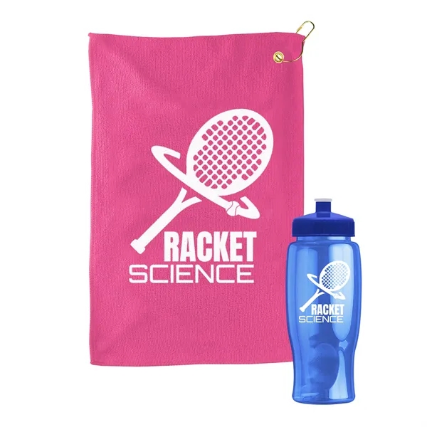 27 oz. Poly-pure transparent bottle with microfiber golf towel. Towel is... from ASI 40480 Koozie Group