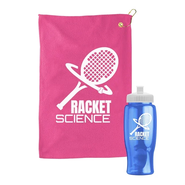 27 oz. Poly-pure transparent bottle with microfiber golf towel. Towel is... from ASI 40480 Koozie Group