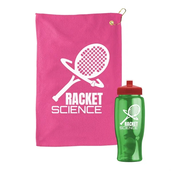 27 oz. Poly-pure transparent bottle with microfiber golf towel. Towel is... from ASI 40480 Koozie Group