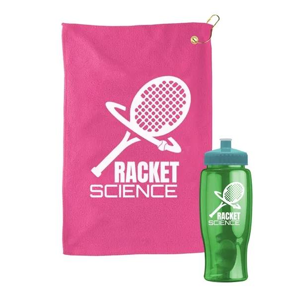 27 oz. Poly-pure transparent bottle with microfiber golf towel. Towel is... from ASI 40480 Koozie Group