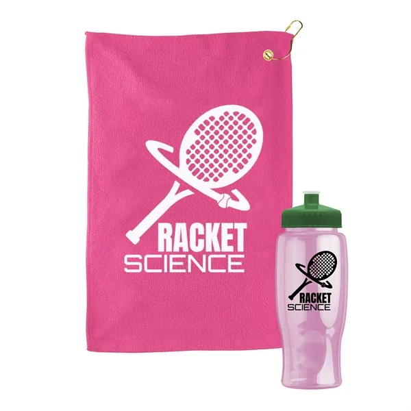 27 oz. Poly-pure transparent bottle with microfiber golf towel. Towel is... from ASI 40480 Koozie Group